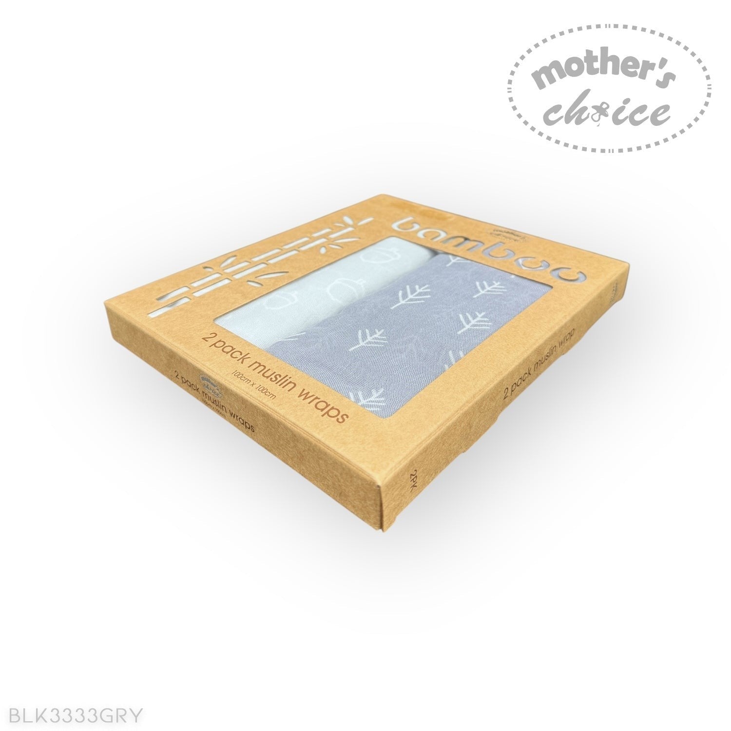 Bamboo muslin wrap packaging with a clear window showing the product inside on a white background.