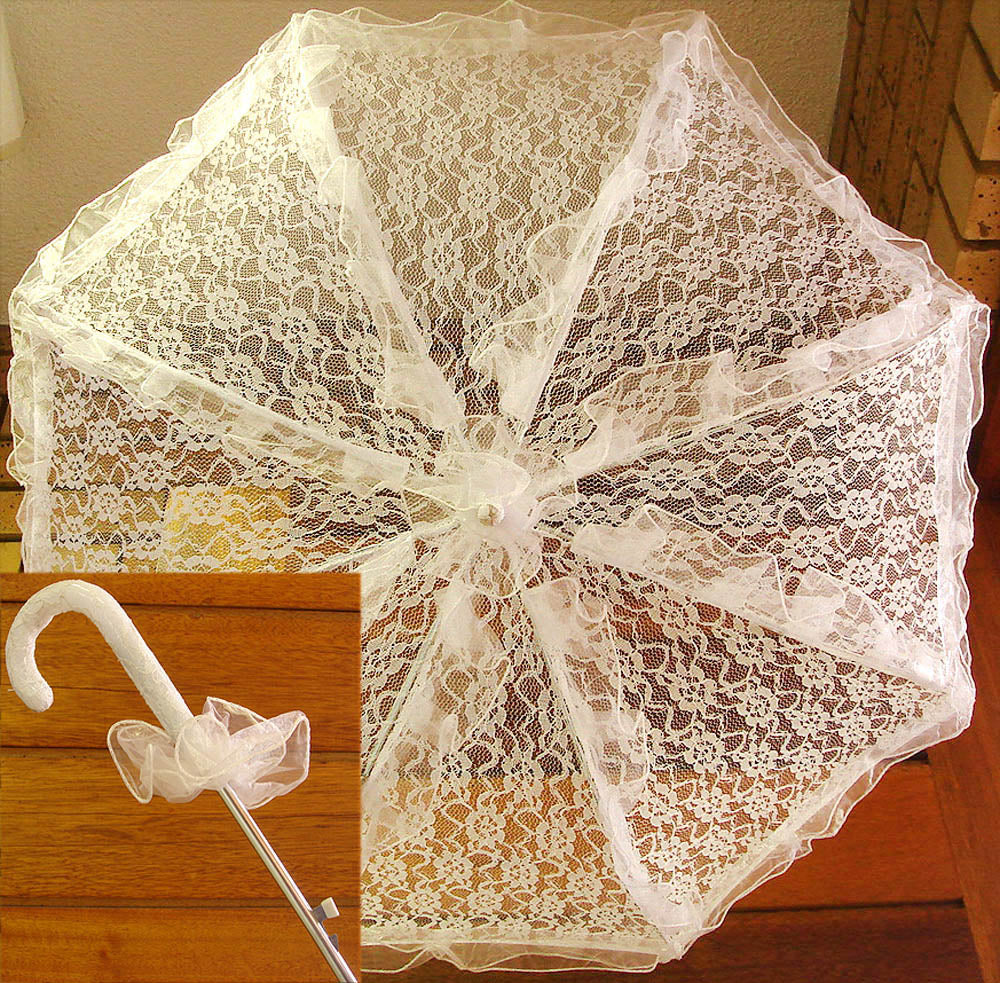 Mothers Choice Wedding Umbrella White Lace With Frills