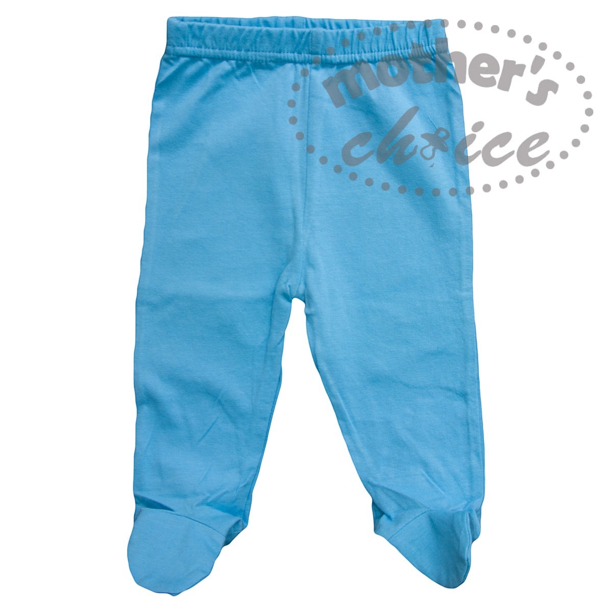Blue baby pants with 'Mother's Choice' branding on a white background