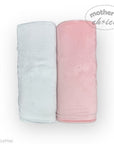 Two folded towels, one light blue and one pink, on a white background with 'Mother's Choice' branding.