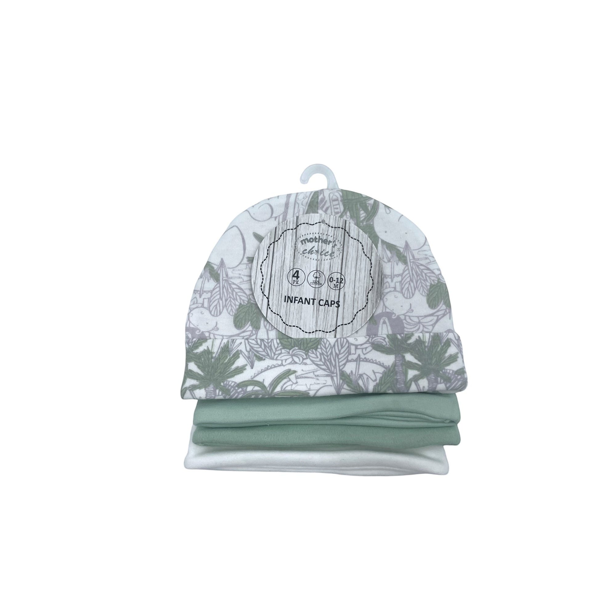 Baby hat and bib set with floral pattern on a white background