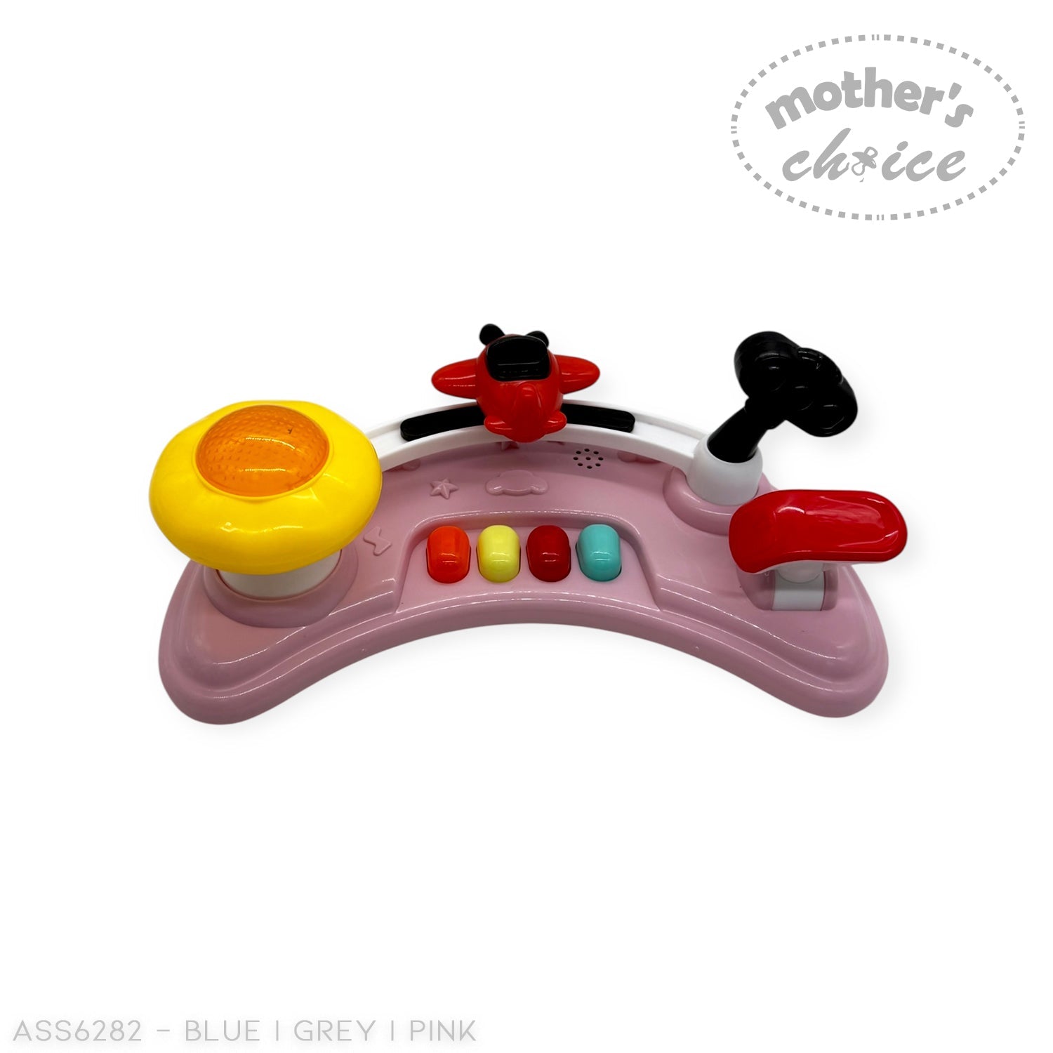 Colorful toy piano with buttons on a white background, branded 'Mother's Choice'.