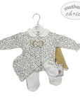 Baby outfit with floral pattern on a hanger against a white background, featuring 'Mother's Choice' branding.