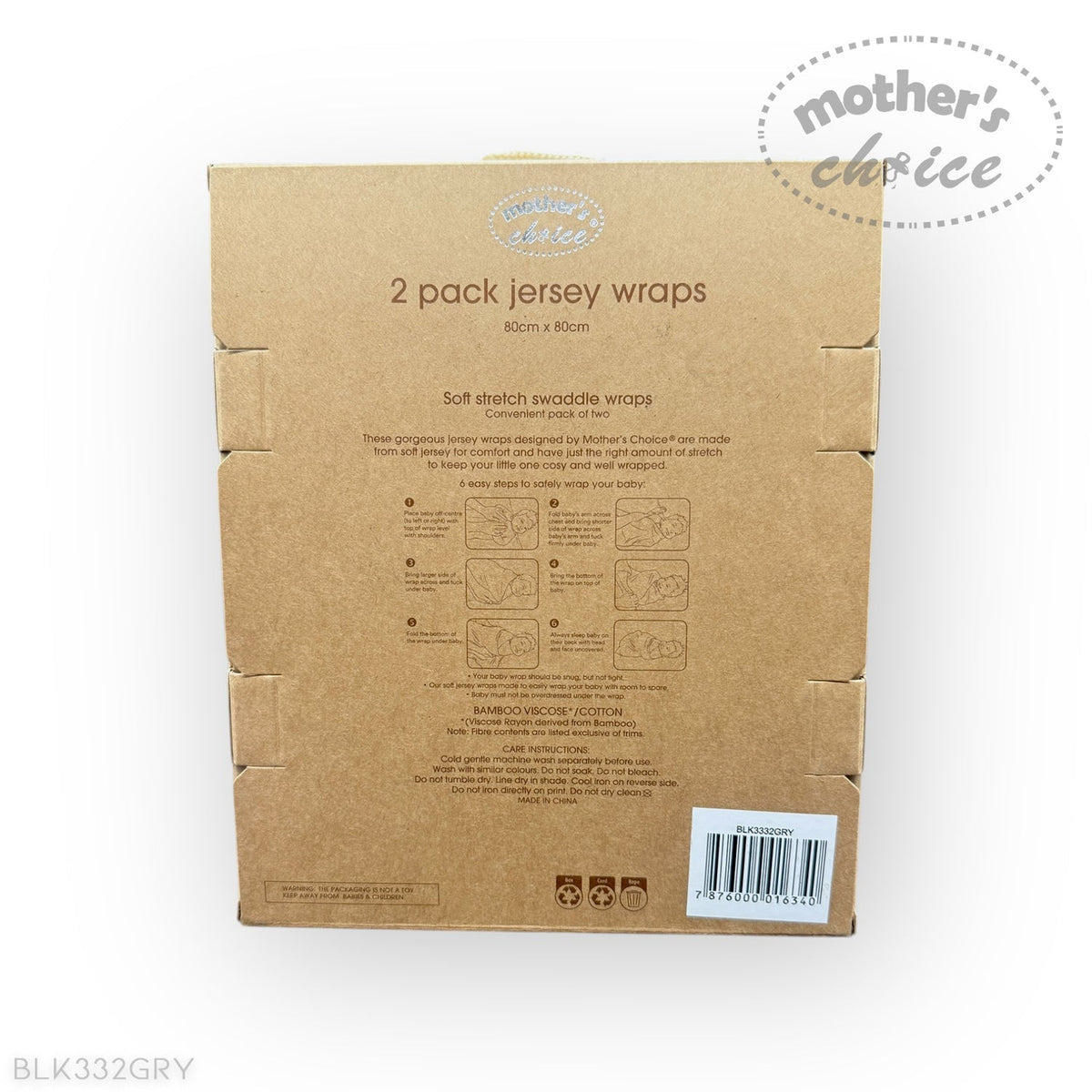 Mothers Choice Bamboo 2 Pack Jersey Wrap Grey
