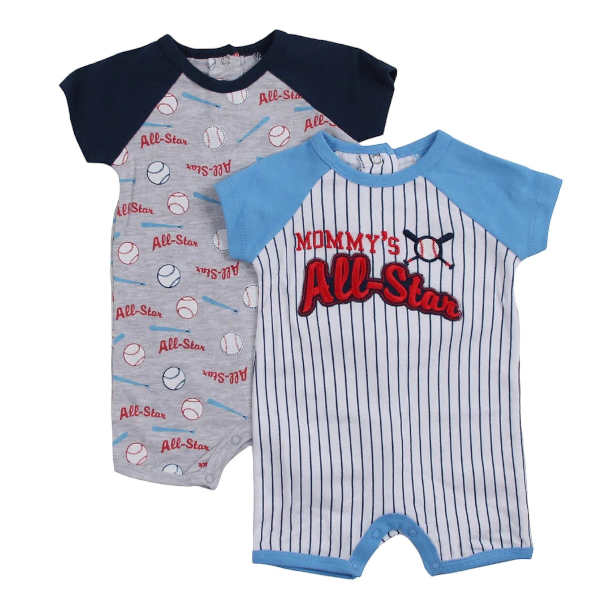 Two baby rompers with 'All-Star' and 'Mommy's All-Star' text on a white background
