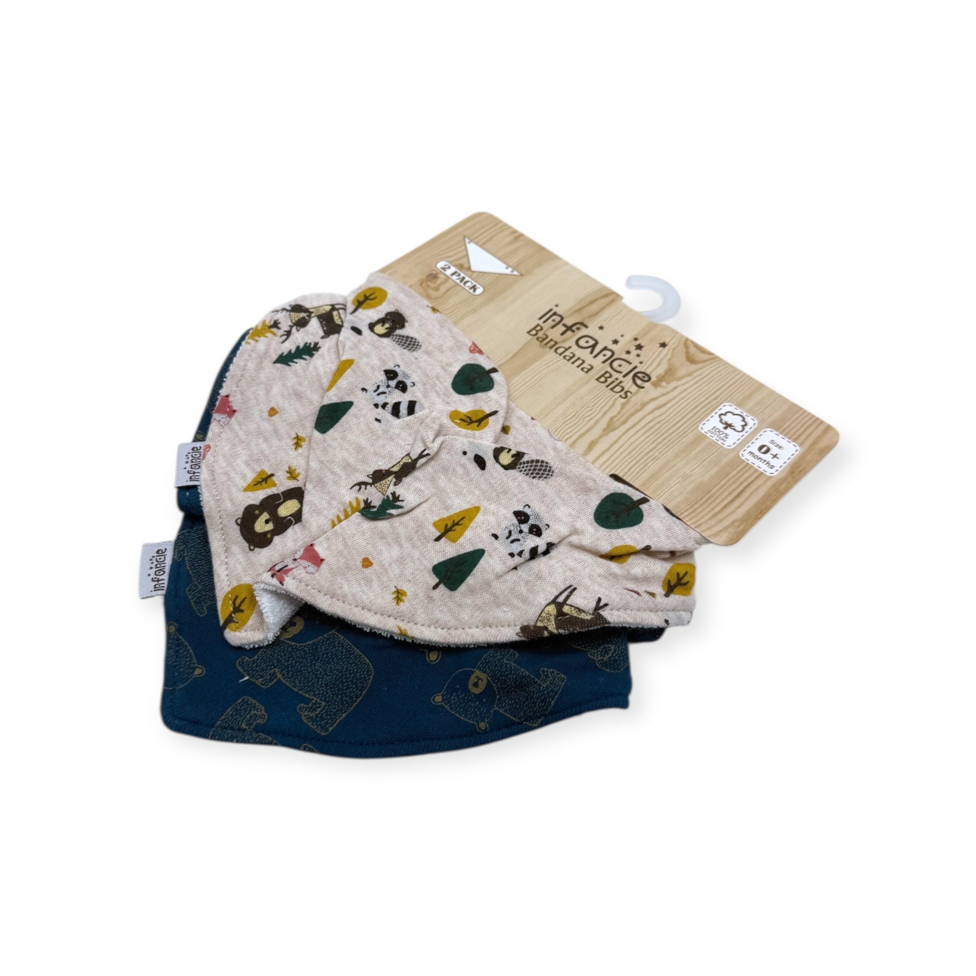 Set of baby bibs with animal prints on a white background, featuring the brand 'Infancia'.