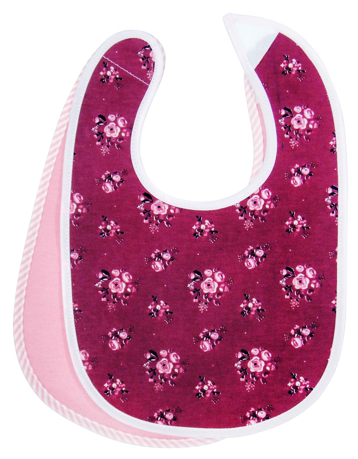 Floral-patterned baby bib on a white background