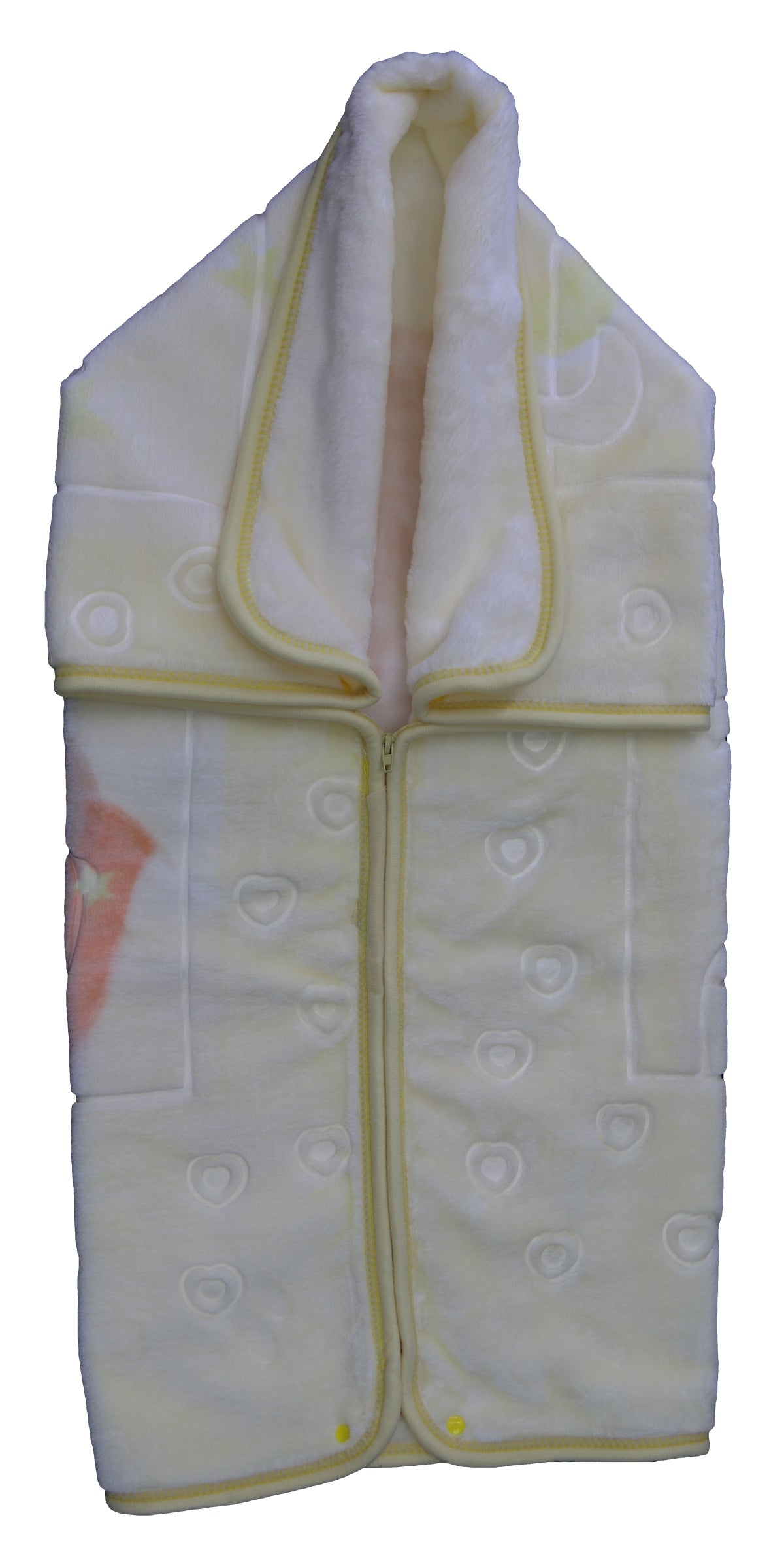 Folded baby blanket with circular patterns on a white background