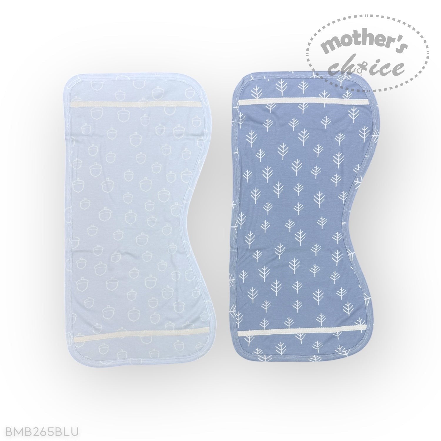 Two blue pouches with white patterns on a white background, featuring 'Mother's Choice' branding.