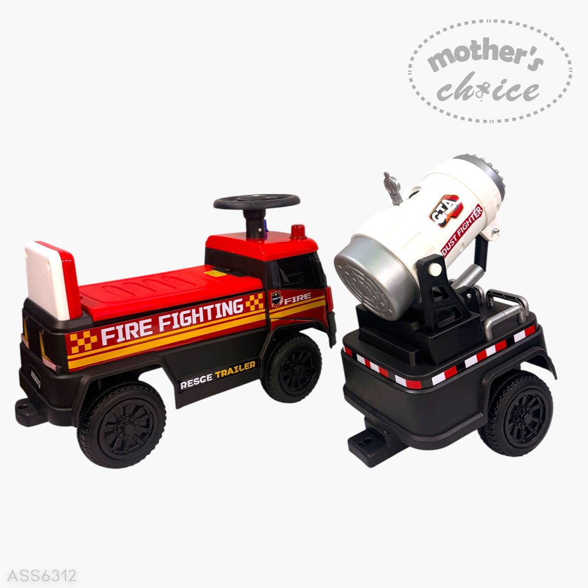 RIDE-ON CAR FIRE FIGHTER WITH TRAILER