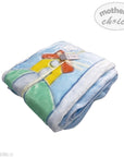Folded baby blanket with cartoon design on a white background, featuring 'mother's choice' branding.