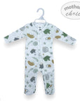 Baby onesie with animal pattern on a hanger, branded 'Mother's Choice'.