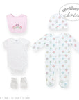 Baby clothing set with floral patterns on a white background, featuring 'Mother's Choice' branding.