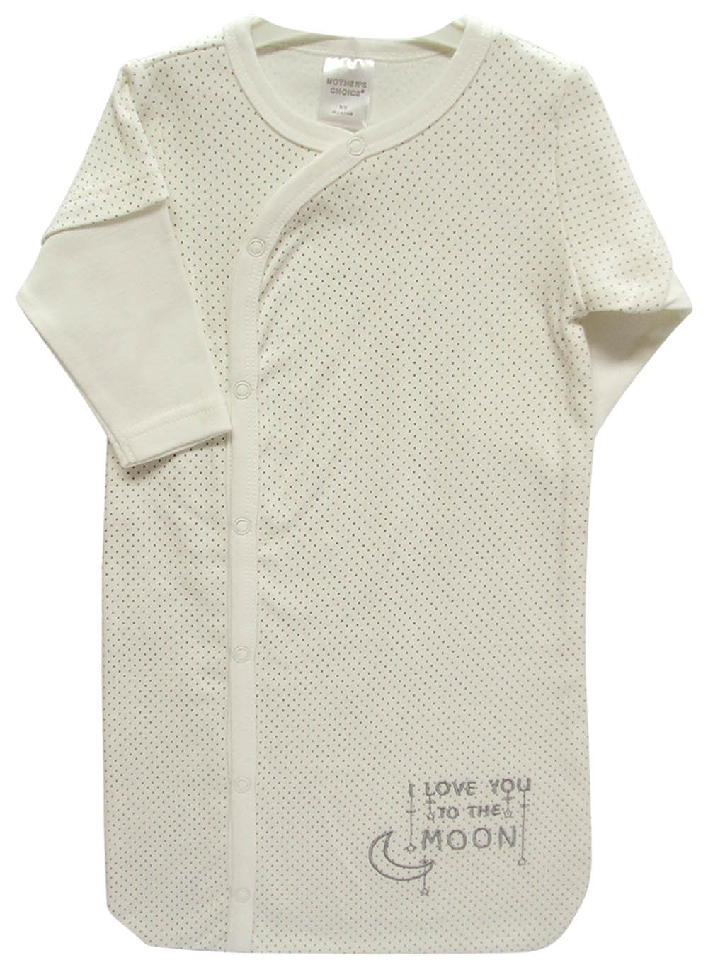 Baby swaddle with textured pattern and 'I love you to the moon' text on a white background