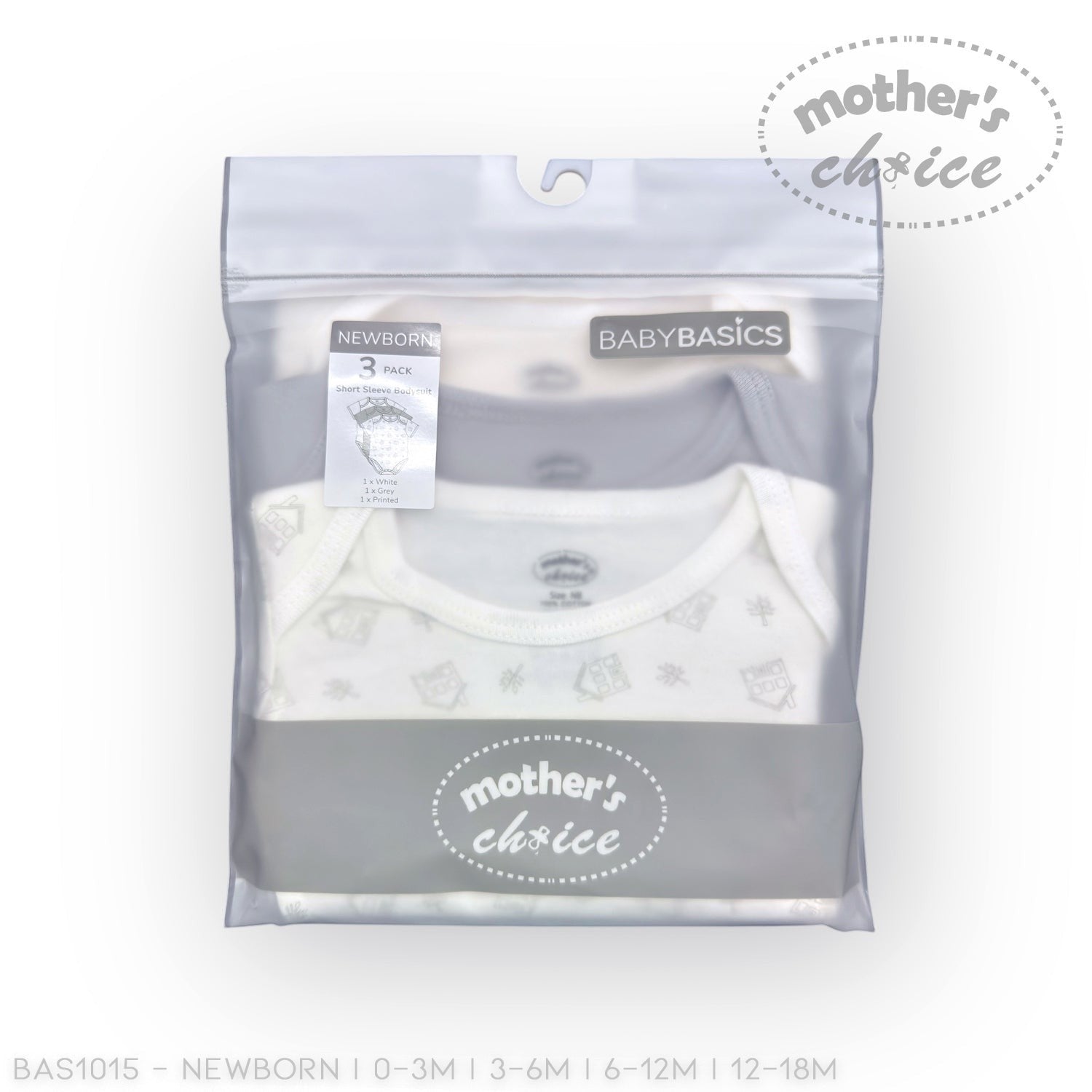 Packaged baby clothes with 'Mother's Choice' branding on a white background