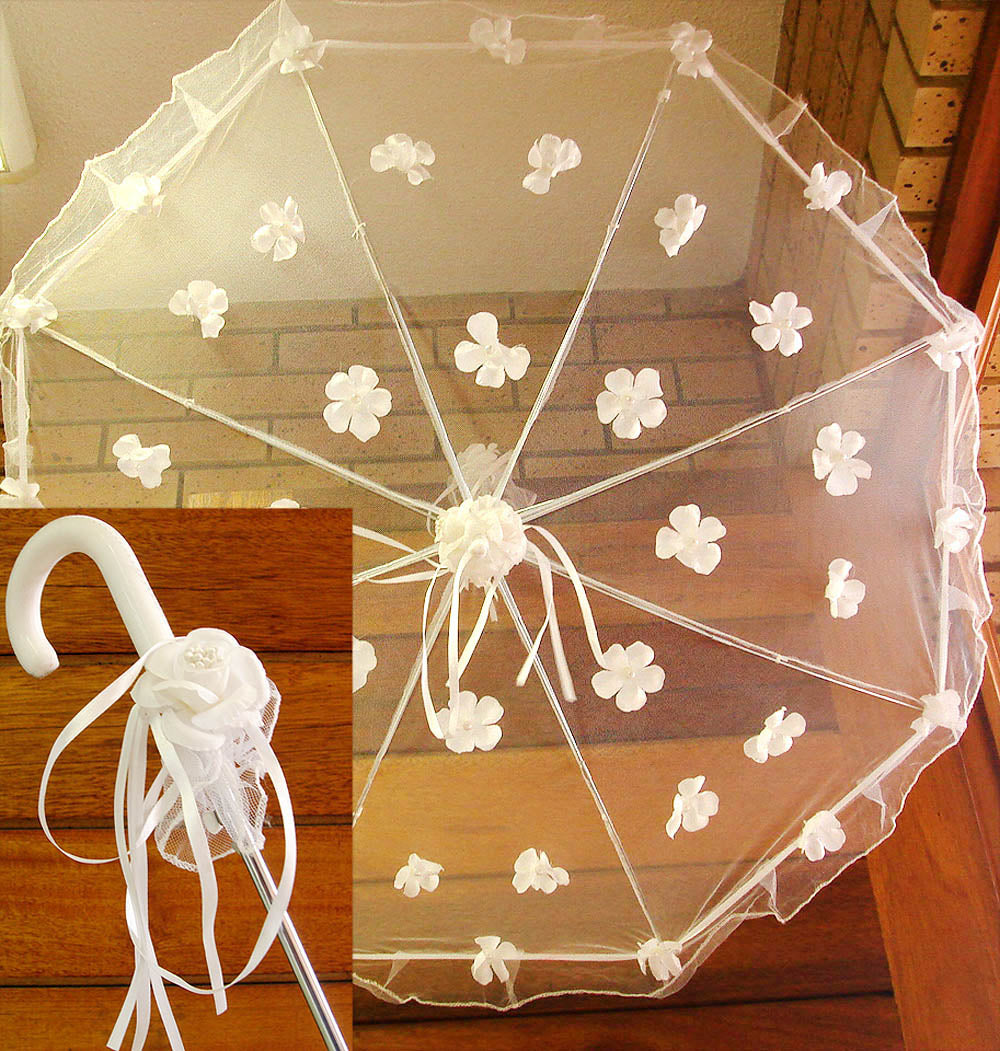 Mothers Choice Wedding Umbrella White Net With Flowers And Pearls