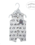 Baby romper with elephant pattern on a hanger, branded 'Mother's Choice'.