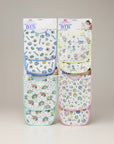 Set of baby bibs with various patterns on a beige background