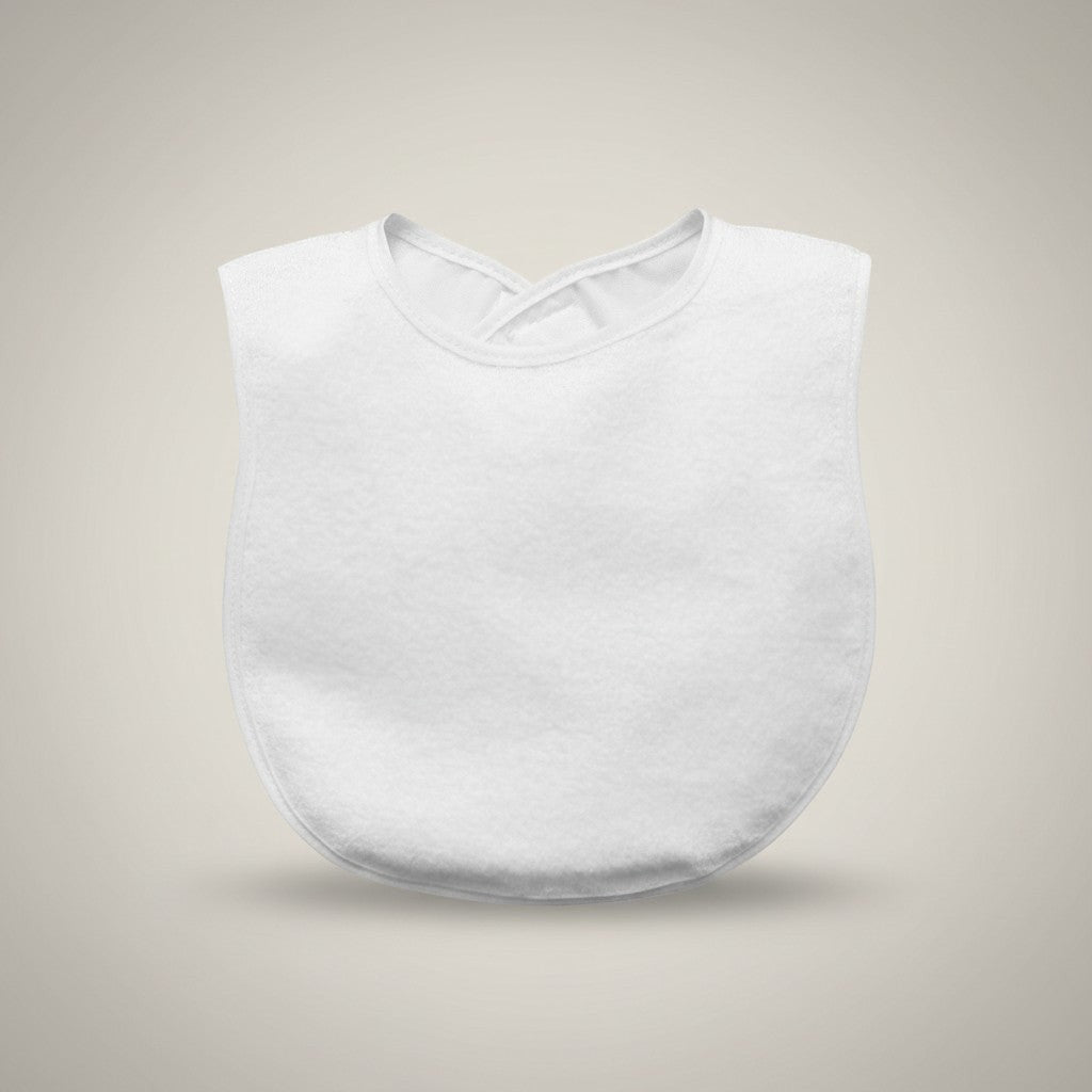 White bib on a light gray background