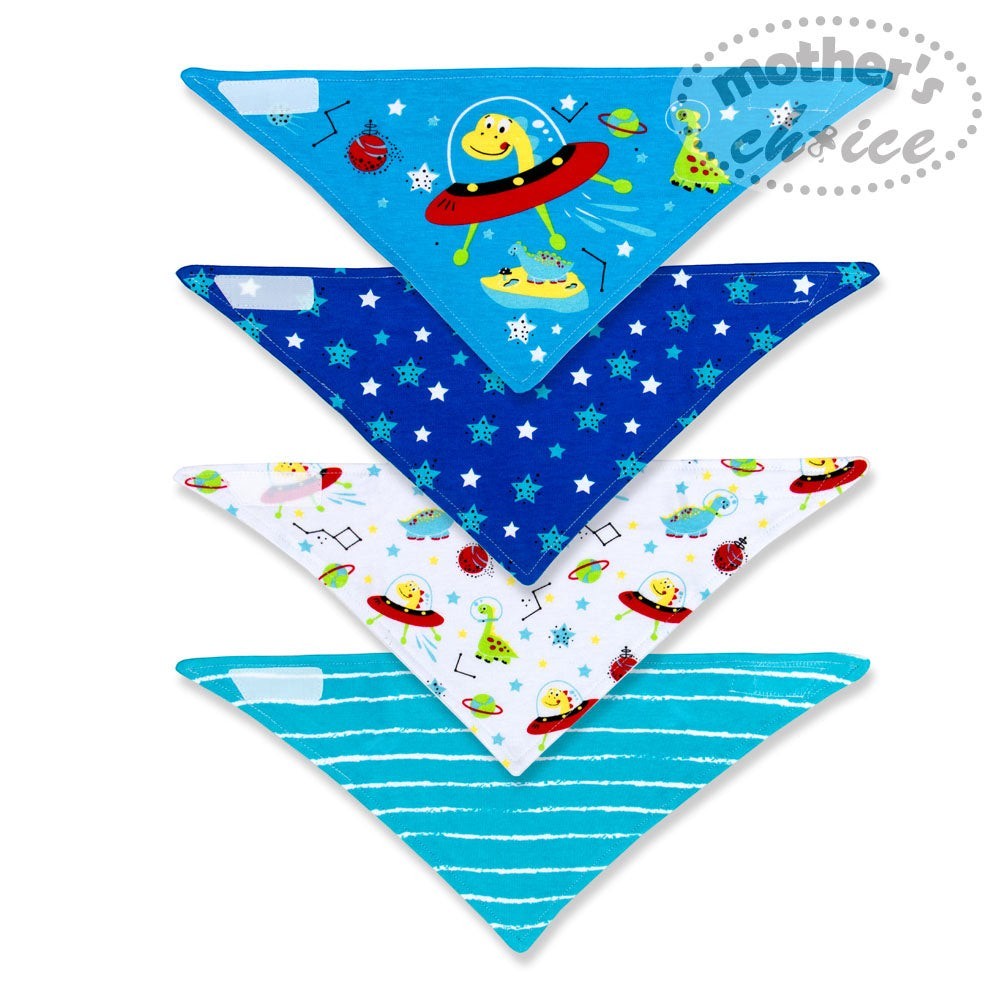 Four colorful bandana designs with space-themed patterns on a white background.