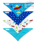 Four colorful bandana designs with space-themed patterns on a white background.