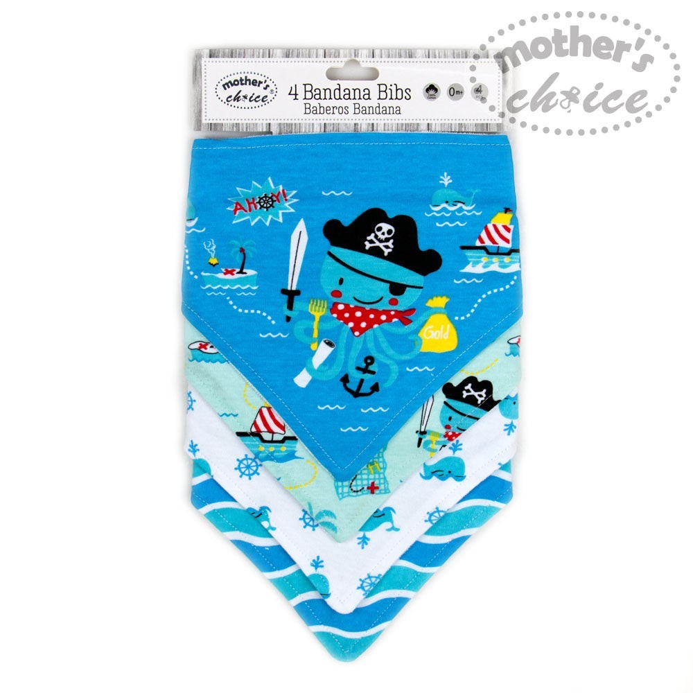 Packaged bandana bibs with pirate design on a white background