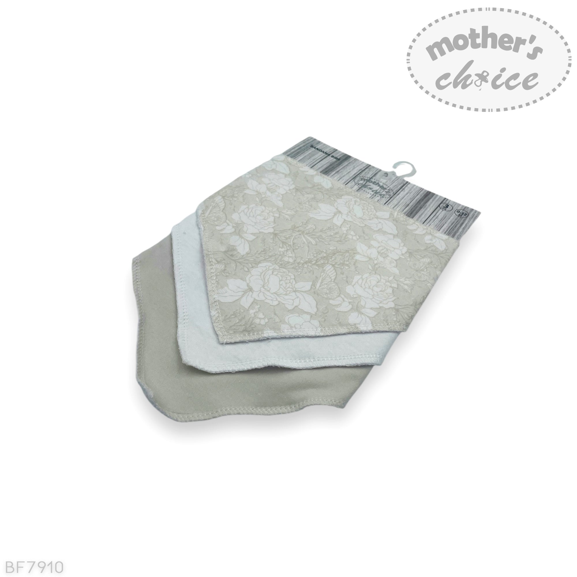 Stack of gray and white baby blankets with 'Mother's Choice' branding on a white background