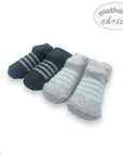 Set of baby socks with striped pattern on a white background, branded 'Mother's Choice'.