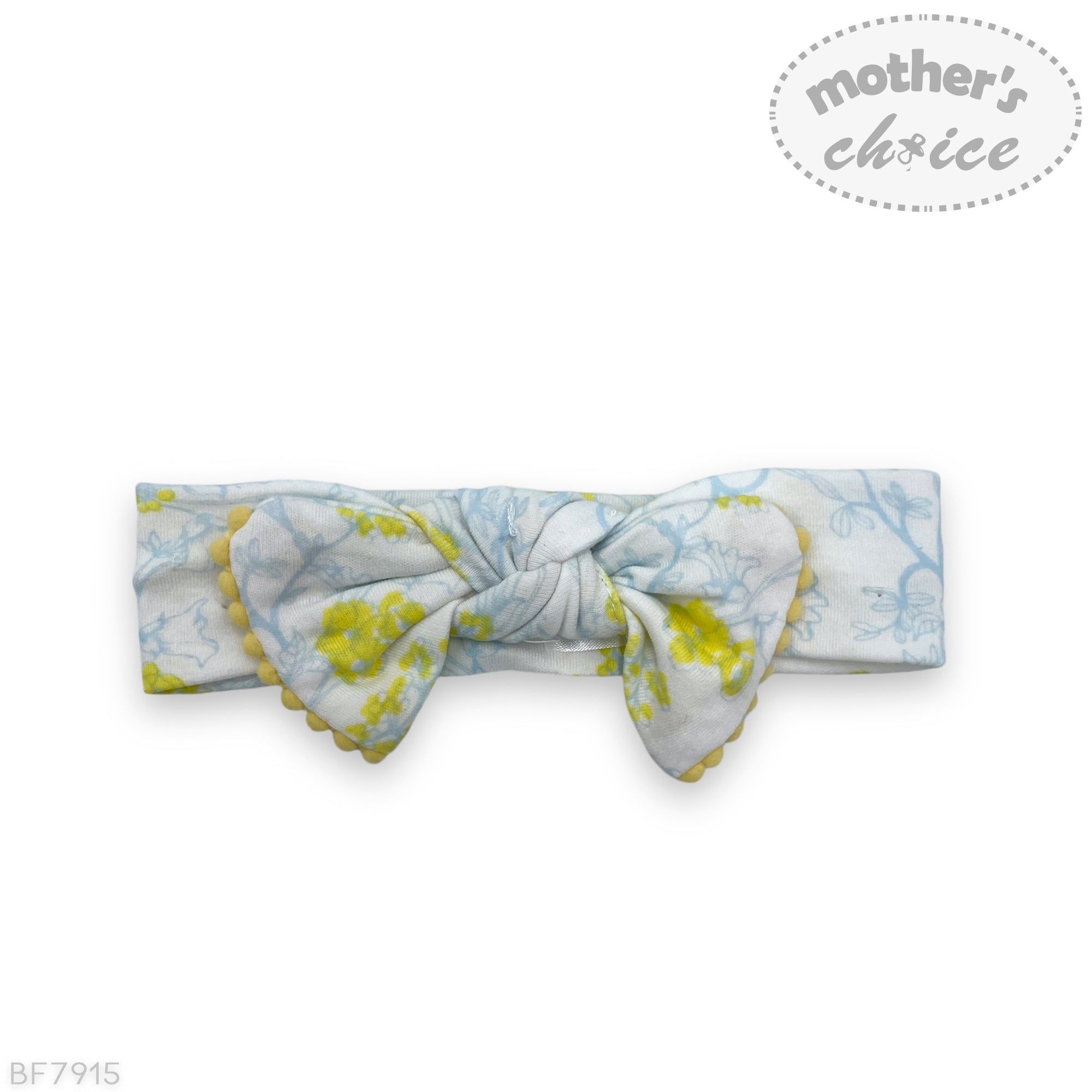 Baby headband set with floral design on a white background, featuring 'mother's choice' branding.