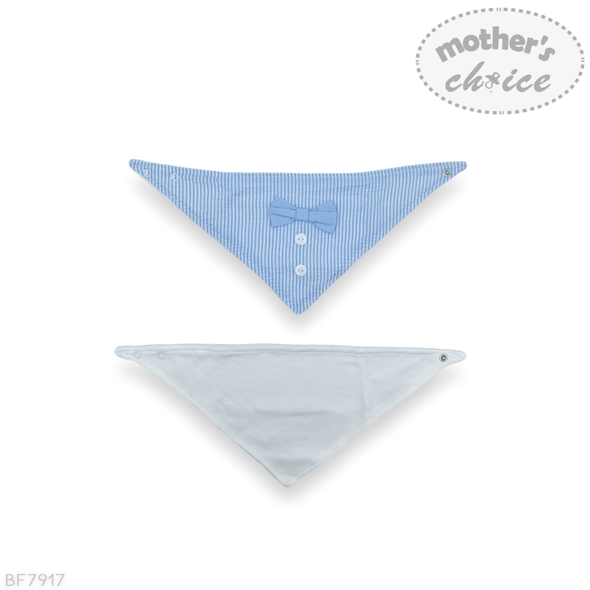 Baby boy outfit with blue checkered shirt and white pants on a white background, featuring 'Mother's Choice' brand.