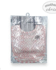 Packaged baby bibs with pink geometric pattern on a white background, featuring 'mother's choice' branding.