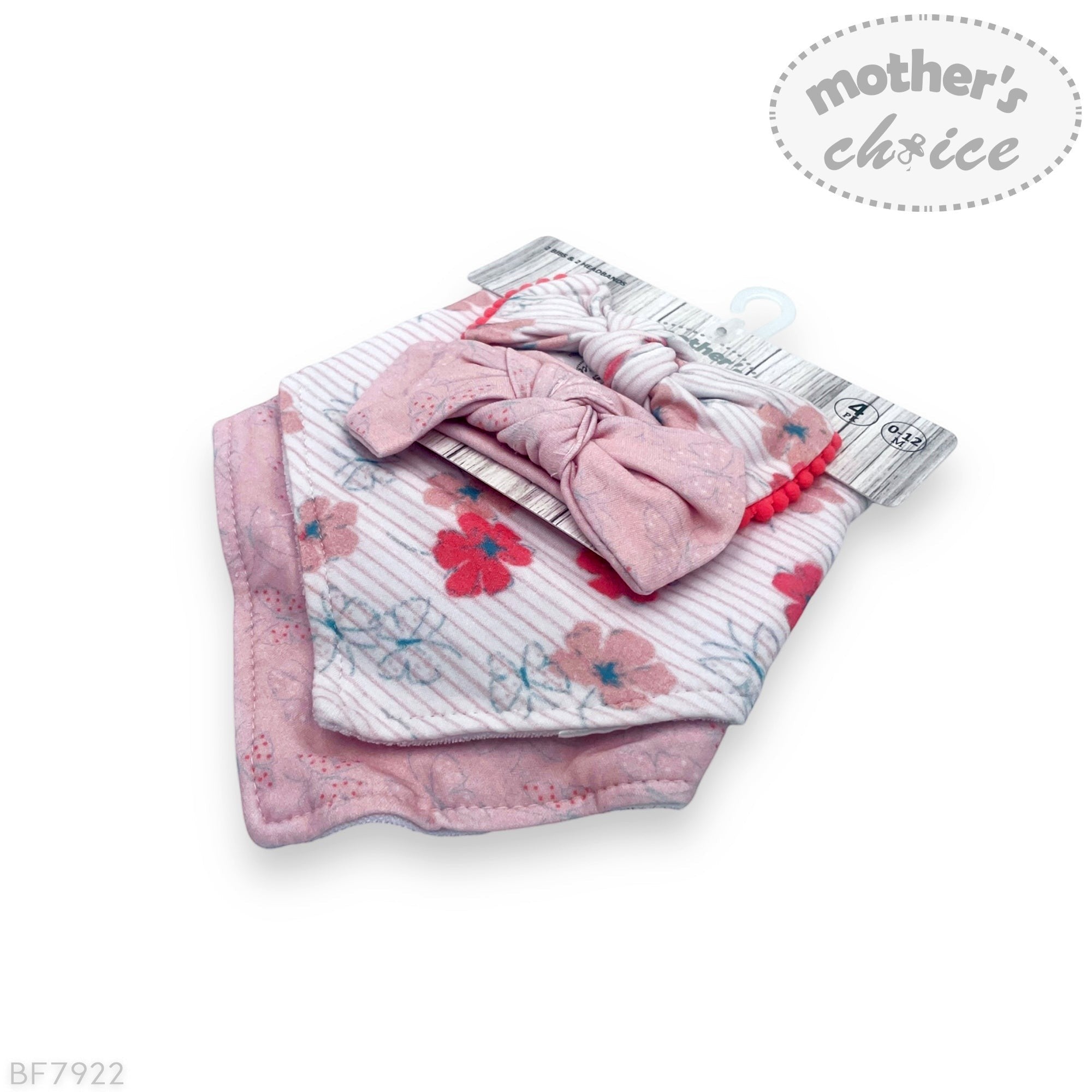 Baby blanket with floral patterns and a pink bow, branded 'Mother's Choice', on a white background.