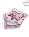 Baby blanket with floral patterns and a pink bow, branded 'Mother's Choice', on a white background.