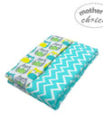Two baby blankets with owl pattern and chevron pattern on a white background, branded 'Mother's Choice'.