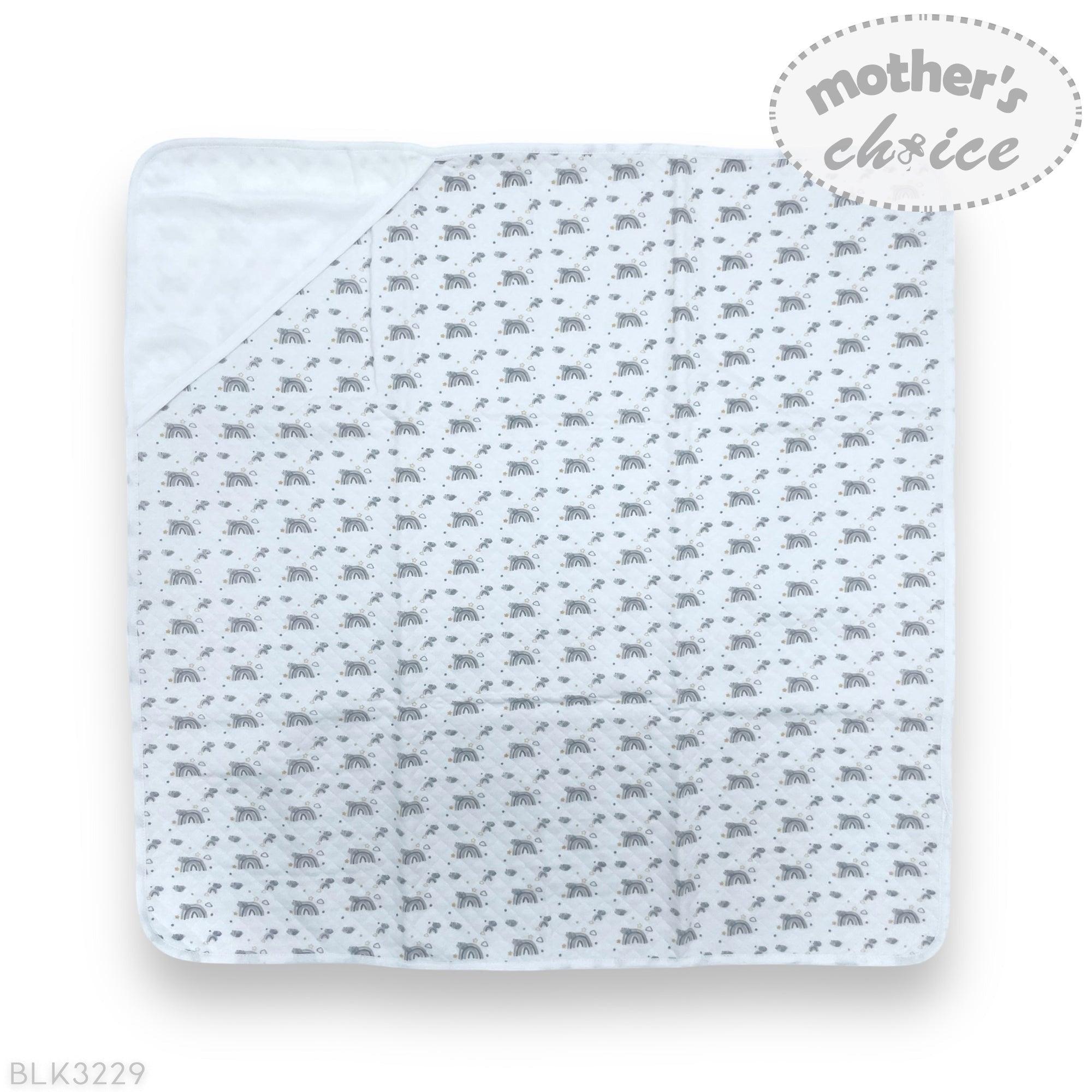 Baby blanket with gray pattern on a white background, featuring 'Mother's Choice' branding.