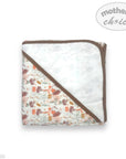 Baby blanket with hedgehog pattern and brown border on a white background, featuring 'Mother's Choice' branding.