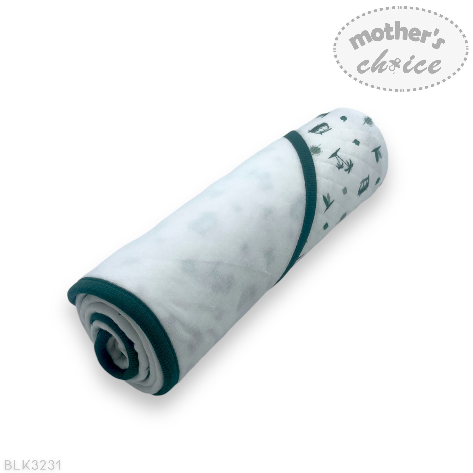 Marble-patterned roll of paper towels with 'mother's choice' branding on a white background