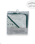 Packaged hooded receiver blanket with 'Mother's Choice' branding on a white background