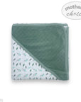 Folded green baby blanket with floral pattern on a white background, featuring 'Mother's Choice' branding.
