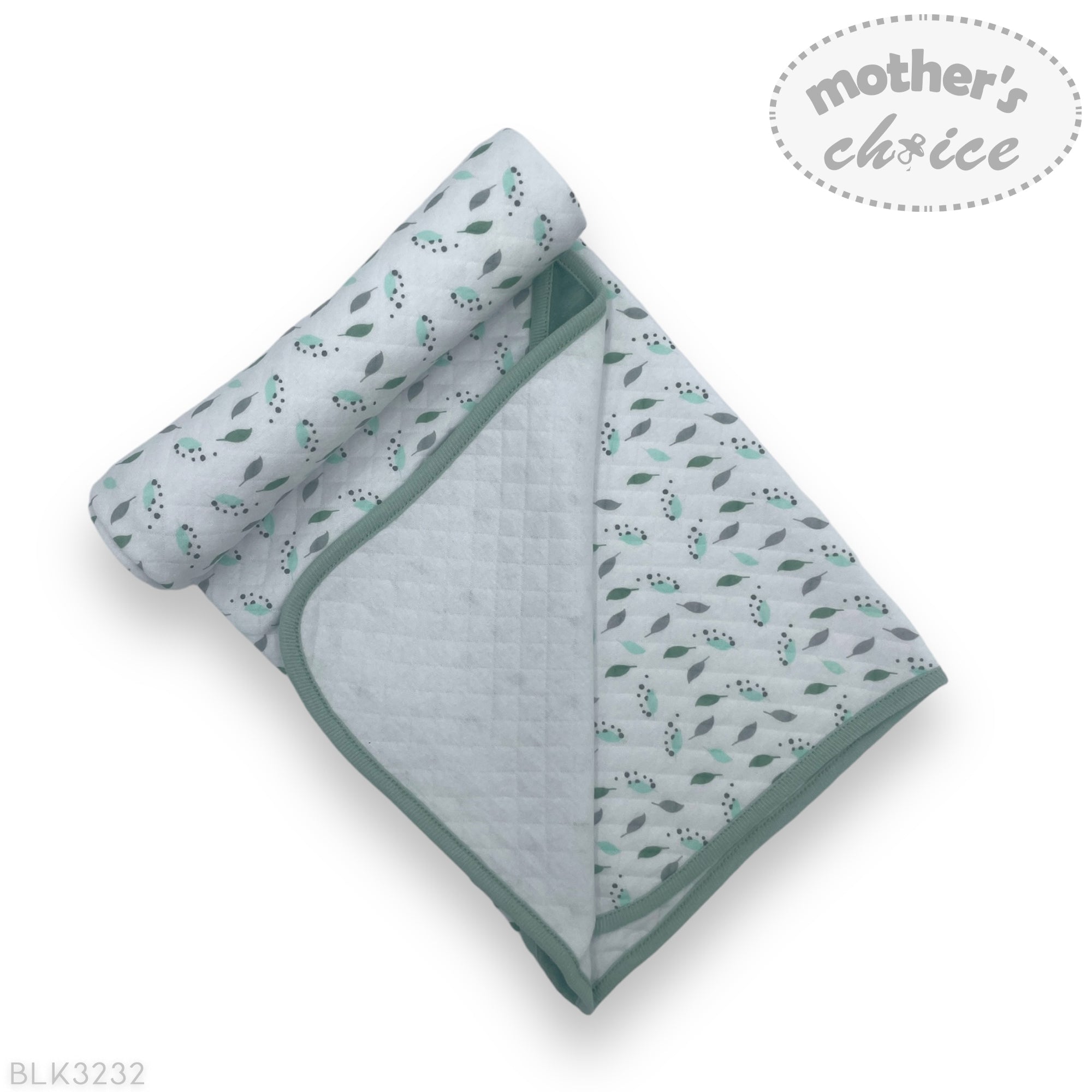 Floral patterned baby blanket with 'mother's choice' branding on a white background