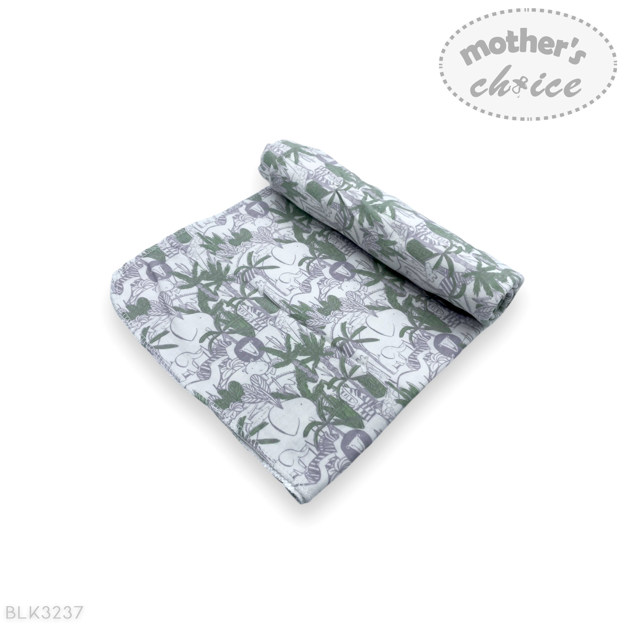 Floral-patterned blanket with rolled-up design on a white background, featuring 'mother's choice' branding.