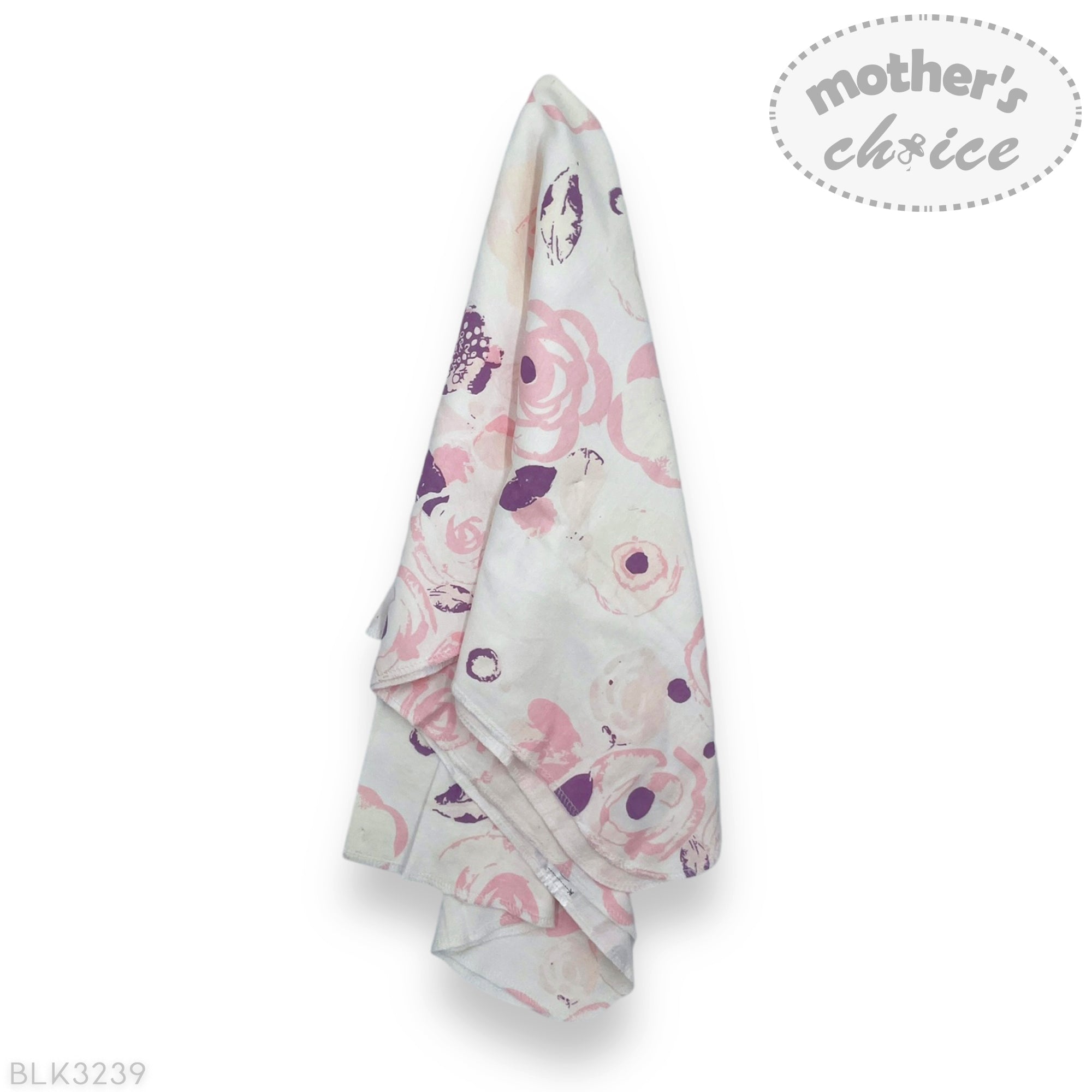 Floral-patterned towel with 'mother's choice' branding on a white background