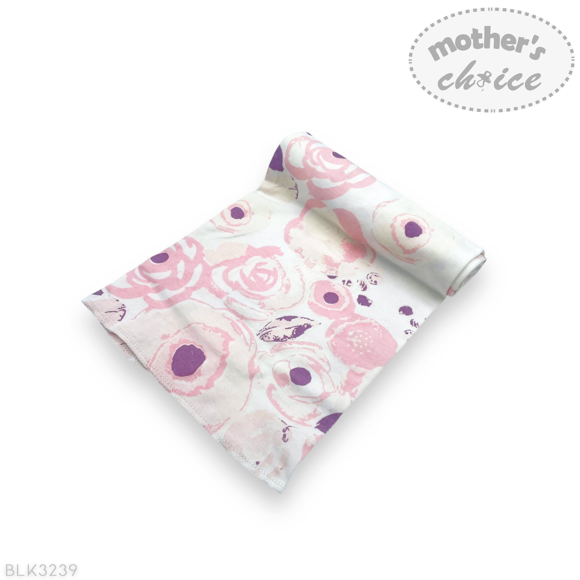 Floral-patterned baby blanket with 'mother's choice' branding on a white background