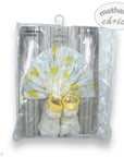 Packaged baby turban, booties, and headband set with 'Mother's Choice' branding.