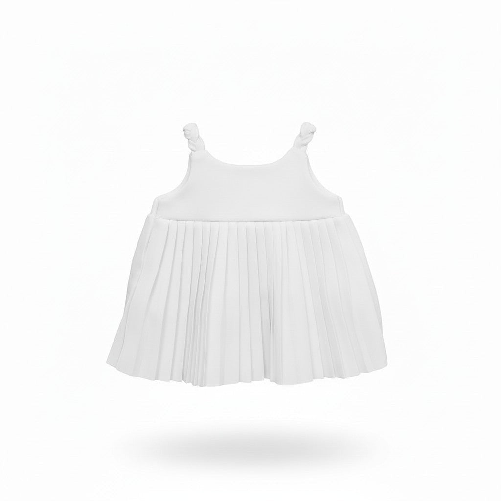 White pleated dress on a white background