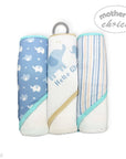 Mothers Choice  3 Piece Hooded Towels And 3 Piece Facecloths Blue Elephant