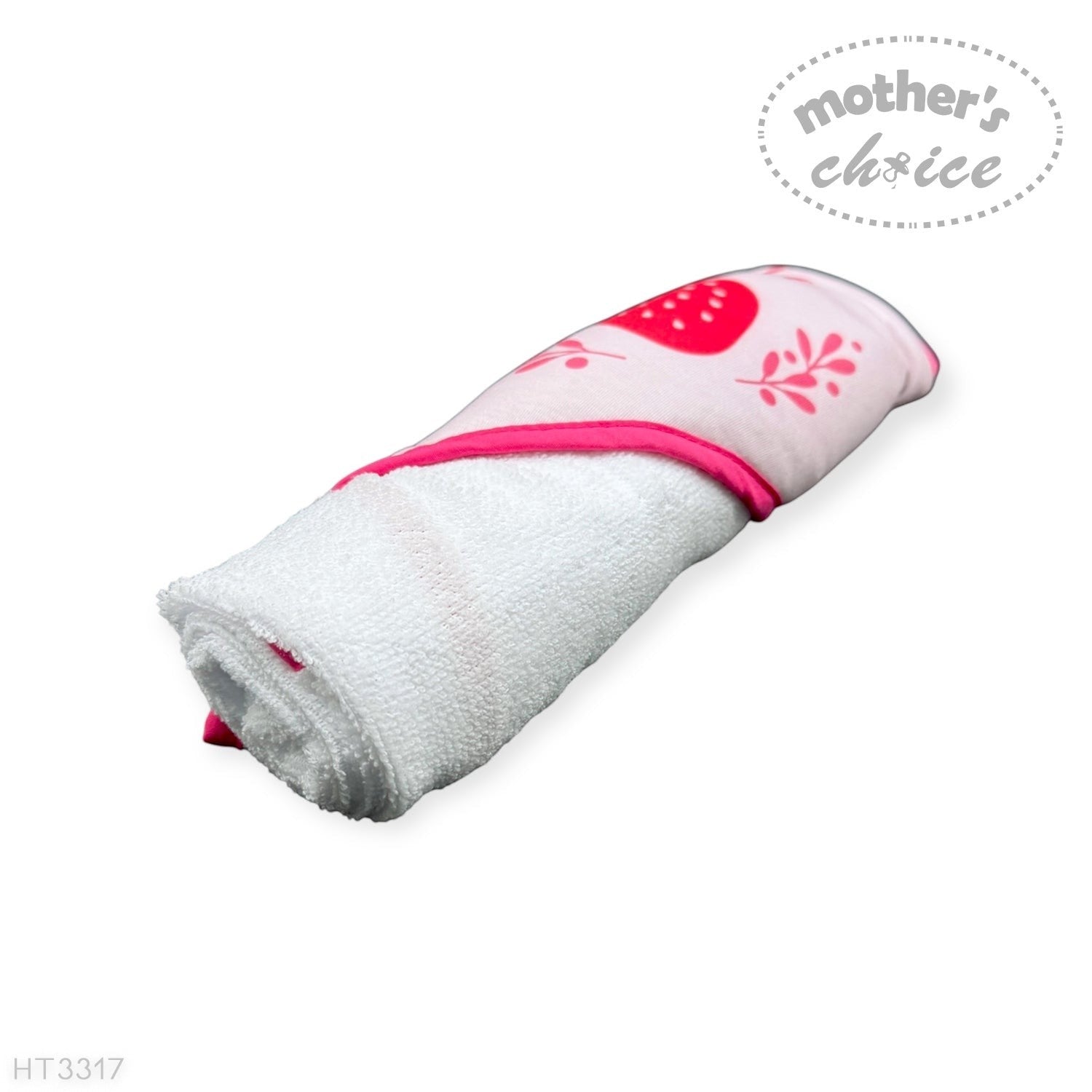 hooded towel and 4 washcloths and wash sponge strawberry