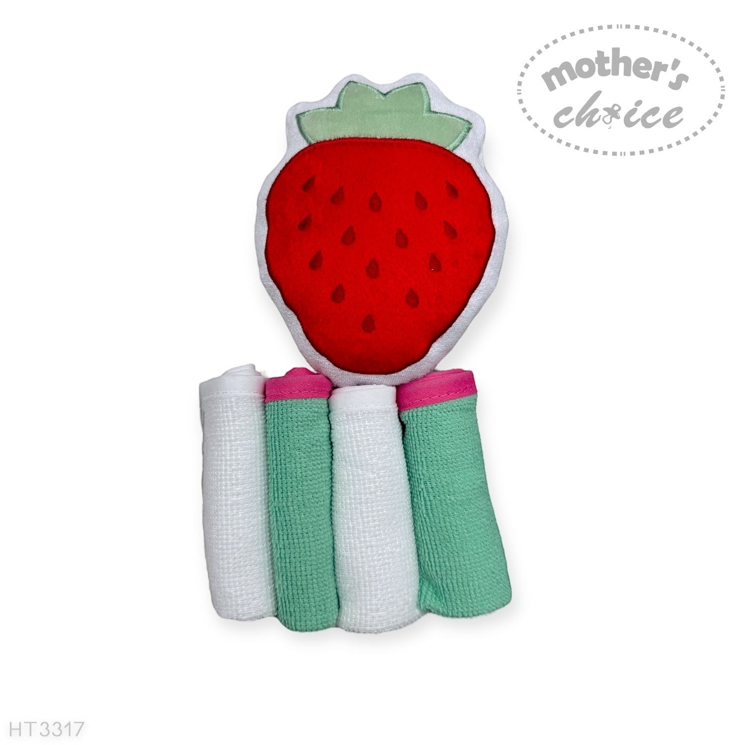 hooded towel and 4 washcloths and wash sponge strawberry