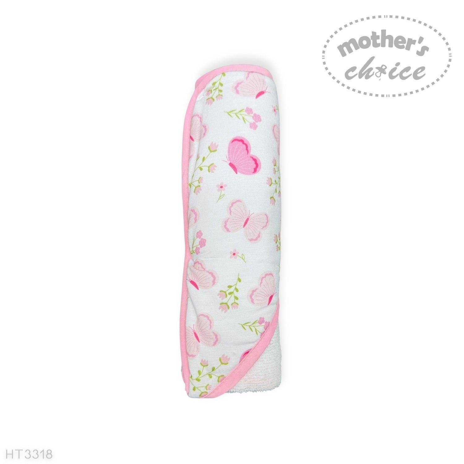 hooded towel and 4 washcloths and wash sponge pink butterfly