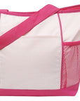 White tote bag with pink accents on a white background